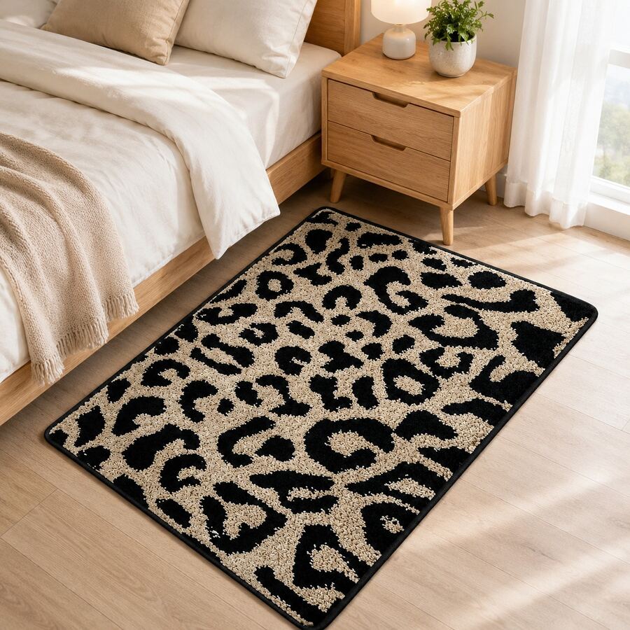 1pc Luxury Leopard Print Bathroom Anti-Slip Mat, Faux Cashmere Rectangular Rug, Absorbent & Non-Slip, Suitable For Bathroom, Toilet, Bedroom, Kitchen Entrance And Other Home Decor, All Season - A - View 1