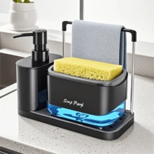1 Set Soap Dispenser With Sponge Holder, Includes Soap Pump And Sponge Holder, Suitable For Kitchen Sink, Multi-Function Dish Soap Dispenser Set, With Sponge Holder, Freestanding Design, No Battery Required - Multicolor - View 7