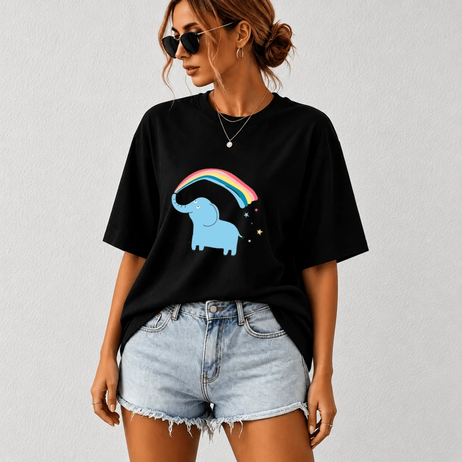 G Studio Women's T-Shirt Kawaii Elephant Design Fashion Aesthetic For Mom And Kids Oversize - T01- - 查看 1