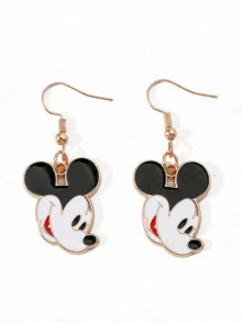 Miniso 1 đôi bông tai treo đầu chuột Mickey hoạt hình Disney dễ thương, nhẹ, móc màu vàng cho nữ, dùng hàng ngày, đi tiệc, làm quà tặng - kiểu1 - Xem 5
