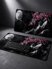 1片 XXL 黑色月夜櫻花風景滑鼠墊，35.4X15.7 英吋桌墊鍵盤墊，防滑橡膠底可水洗耐用，粉色桃花星空設計桌面保護墊，適合學生返校、開學季、辦公室學習、筆電、電競遊戲及居家使用，美觀多功能桌面配件，畢業季送給家人朋友的理想禮物 - 查看 9