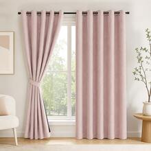NOSBEI 2pcs Pink Linen Texture Blackout Curtains, Grommet Top Design, Light Blocking & Thermal Insulating, Suitable For Bedroom, Living Room, Office - Pink - View 16