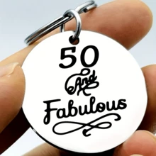 1pc Engraved Stainless Steel Keychain "50 And Fabulous" ", Elegant 50th Birthday Gift For Women Ladies Turning Fifty, Nice Party Favor Present From Family Friends, Durable Round Metal Car Key Accessory For Daily Carry - A - View 1