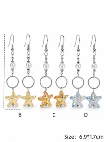 1 par de pendientes colgantes de estrella de mar | pendientes colgantes de concha de ola de playa | joyería de declaración bohemia de verano - Multicolor - Ver 4