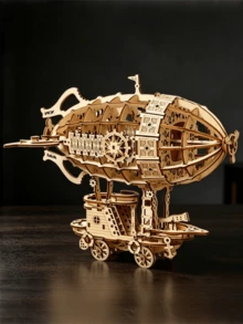301pcs 3D Wooden Airship Puzzle Kit, Model Assembly Set, Brain-Teasing Challenge, Christmas/Birthday Gift, Suitable For Adults And Teenagers To Assemble - Natural Wood-colored Airship - View 4