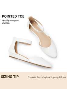 Women's Closed Pointed Toe Low Wedge Ankle Strap Casual Comfortable Ballet Flats With Back Zipper Design Party Wedding Shoes - White - View 11