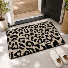 1pc Luxury Leopard Print Bathroom Anti-Slip Mat, Faux Cashmere Rectangular Rug, Absorbent & Non-Slip, Suitable For Bathroom, Toilet, Bedroom, Kitchen Entrance And Other Home Decor, All Season - A - View 2