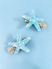 2pcs Sweet Yellow Starfish & Flower Hair Clips, High-End Feel, Suitable For Bangs & Flyaways, Beach Vacation Style, Suitable For Daily Use, Festivals, Events And Parties, Girls Hair Accessory Gift,Hair Claws,Clips For Hair - Blue - View 7