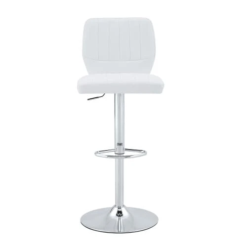 360° Swivel Bar Stool, Height Adjustable From 62 To 83 Cm, With Backrest And Footrest, Ergonomic, In White Imitation Leather, Supporting Up To 136 Kg, Finish. - Silver - View 1