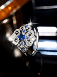 1 pieza Anillo elegante y de moda con incrustación de circonita cúbica azul, anillo de compromiso/boda para hombres/mujeres, anillo de promesa, regalo del Día de San Valentín, aniversario, anillo de joyería para ella - anillo - Ver 2