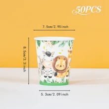 50/25/10 piezas Vasos de papel desechables, Vasos de papel con tema de animales de la selva verde, Vasos para bebidas frías y tazas de café, Adecuados para fiestas de cumpleaños, reuniones familiares, picnics, decoraciones de fiesta - Multicolor - Ver 9