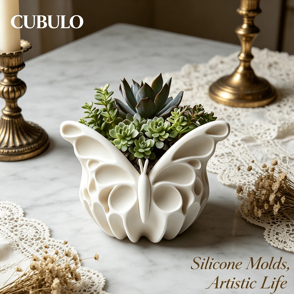 Cubulo 3D鏤空翅膀蝴蝶矽膠模具,可重複使用樹脂鑄造模具,適用於DIY香氛蠟燭、多肉植物盆栽、筆筒、環氧樹脂與石膏黏土手工藝,居家美學裝飾禮品,1件裝 - 模具 - 查看 1