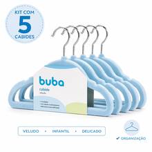 5 Cabides Para Roupas De Bebe em Veludo Rosa ou Azul Menina ou Menino Quarto Infantil Buba - Azul - Visão 1