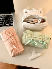 1pc Fashion Ballet Bow Design Pencil Case, Large Capacity Desk Flip-Top Pencil Box, Suitable For Storing Pens, Erasers, Pencils, Markers And Other Stationery, Also Can Place Water Bottle On The Side. Suitable For School, Tutoring, Office, Primary And Middle School Students, Male And Female Students, Office Workers, Also A Great Back To School Supply. Back To School Season, School Supplies, Pencil, Backpack, Schoolbag - Bow-tie Flip Pencil Case - View 3