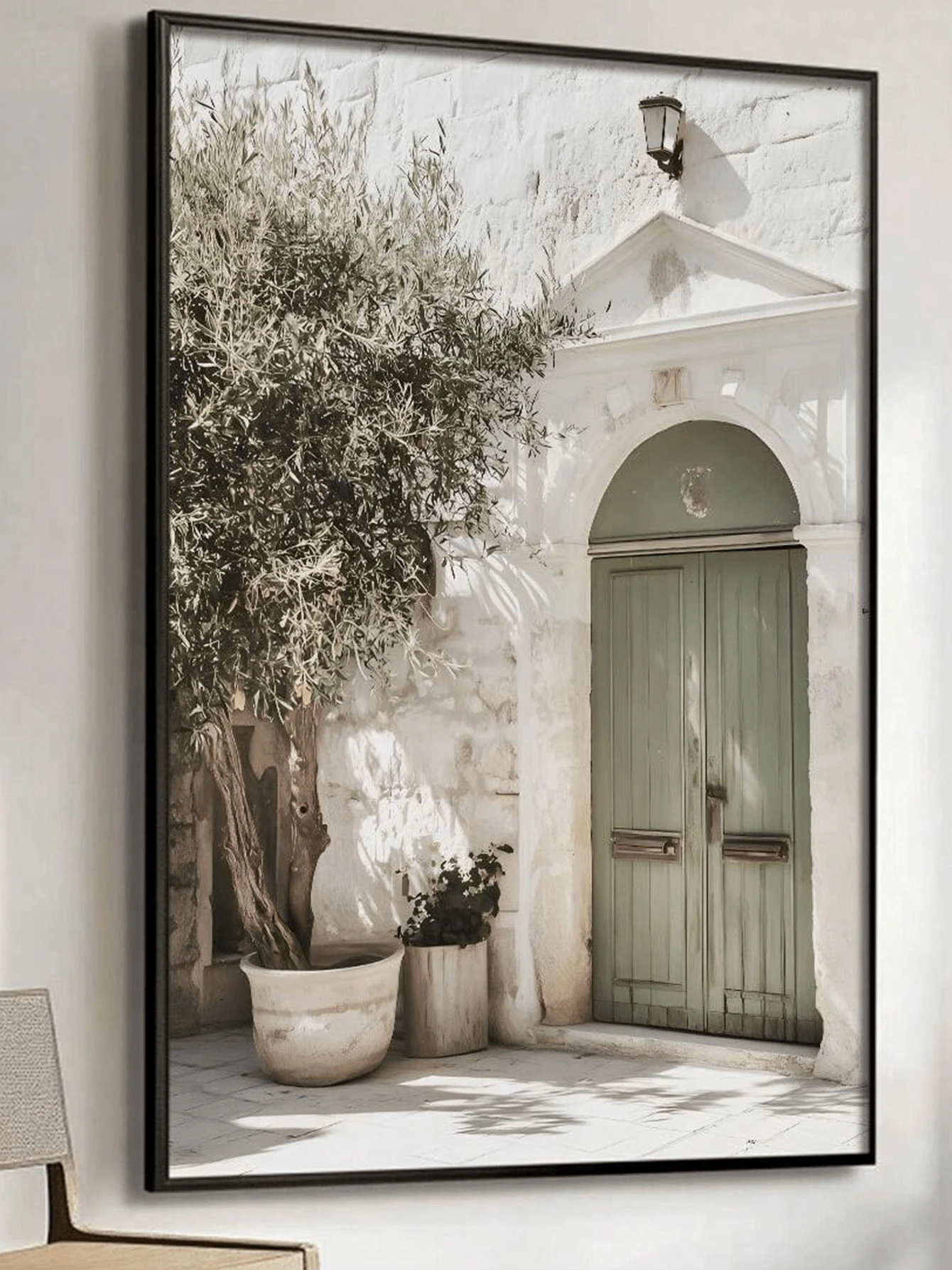 1pc Framed Canvas Wall Art Poster, Italian Architecture & Olive Tree Canvas Print Mural, Modern Style, Suitable For Living Room, Bedroom, Bathroom, Office, Hallway, Kitchen Decor, Home Decor Gift, Spring Decor Gift, Birthday Graduation Gift - Multicolor - View 1