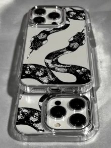 1個透明黑白雙蛇個性化極簡全包覆TPU防震手機殼，適用於Apple 17 16 15 14 13 12 11 Pro Max Air 保護殼 - 彩色 - 查看 2