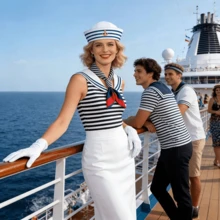 3pcs Classic Navy Style Hat, Scarf And Accessories Set. Suitable For Role Play, Theme Party And Navy Uniform. These Are Women's Hats And Hair Accessories, Also Essential Items For Cruise Travel. Very Suitable For Women To Wear. Navy Outfit Hat Bow Tie Gloves Accessories Set - Multicolor - View 2