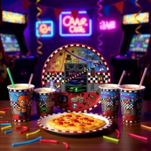 Five Nights at Freddy's 20件組卡通遊戲紙杯與盤子套裝，一次性餐具，適用於生日、婚禮、聖誕節、派對、房間裝飾 - FNAF Combination B - 查看 2