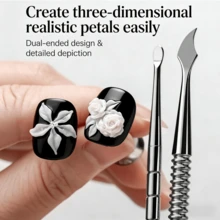 Juego de 3 piezas de herramientas de escultura para arte de uñas, varillas de tallado de acero inoxidable de doble extremo & bolígrafo de escultura de uñas de silicona para tallado de flores 3D, herramientas de manicura - Multicolor - Ver 4