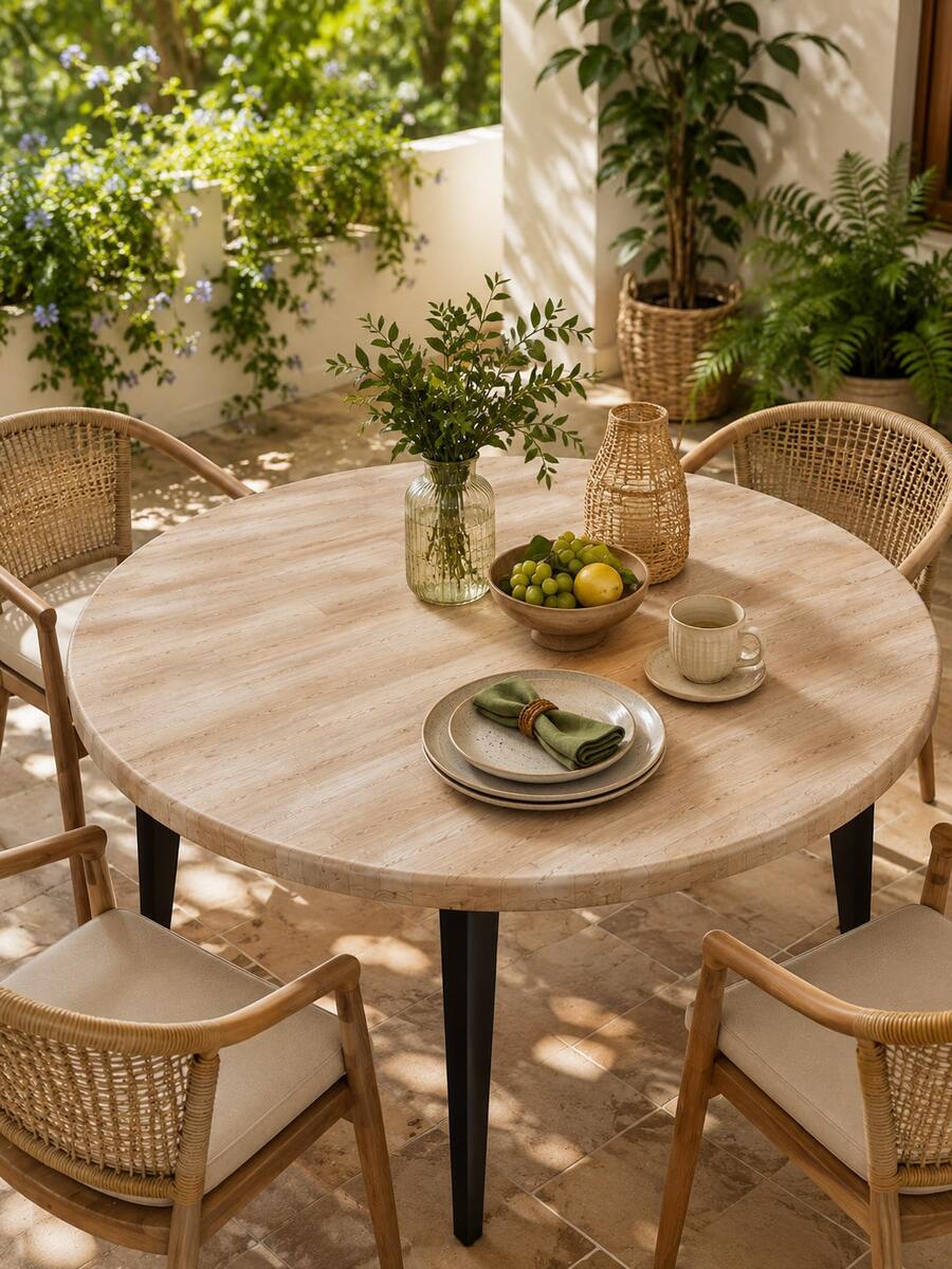 1pc Elastic Stain-Resistant Natural Wood Grain Print Tablecloth, Old Table Renewal Savior, Suitable For Round And Rectangular Tables, Perfect For Kitchen, Patio, Picnic And Daily Use, Easily Refresh Your Home - Multicolor - View 1
