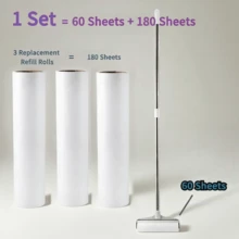 4pcs/Set (3 Rolls Of Replacement Adhesive Paper + 1 Long Handle Lint Roller). Equipped With 16/19/24cm Wide Roller And 1m Extendable Pole. Suitable For Removing Cat Hair & Dog Hair, Dust Removal Tool For Sofa, Carpet And Clothes. - 1 SET (60 Sheets + 180 Sheets) - View 11