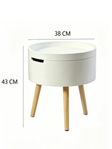 1 pièce Table de chevet rotative ronde, table en bois massif à trois pieds du sol au plafond, petite table basse de rangement à côté du lit de la chambre. - Blanc - Voir 5