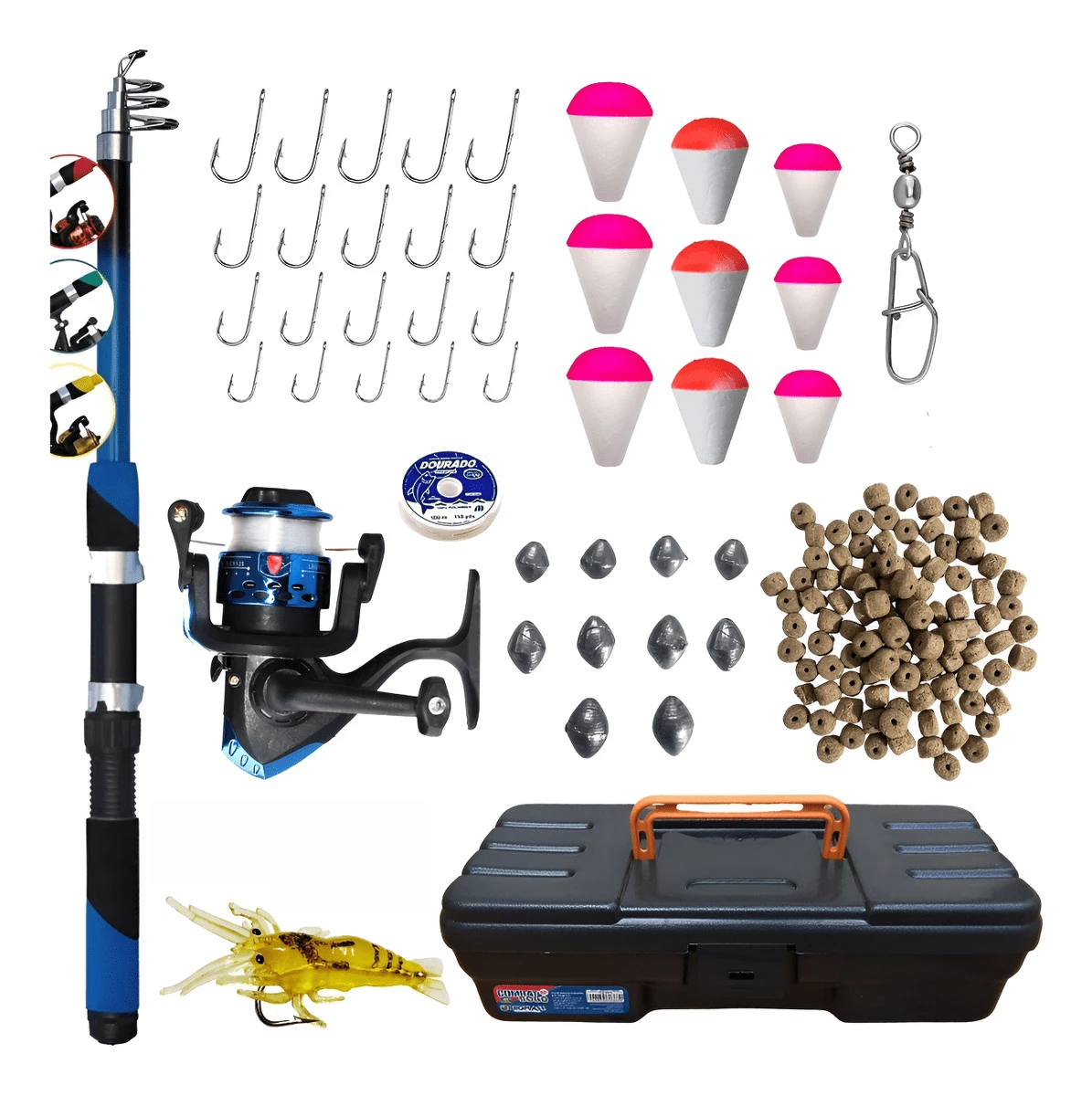 Complete Fishing Kit Telescopic Rod + Ul Reel + Bait - Blue - View 1