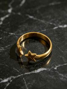 1pc Minimalist Stainless Steel Star Open Ring, Unique Fashion Design, Suitable For Party, Holiday And Daily Wear - Star-shaped Open Ring - View 4