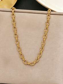 VceTd 1 pièce Collier chaîne en acier inoxydable de style hip-hop à la mode avec design de chaîne entrelacée pour femmes, convient pour le port quotidien, les trajets, les sorties de vacances, les rendez-vous, le thé de l'après-midi, ou comme cadeau de vacances pour les femmes ou les êtres chers - Or jaune - Voir 8