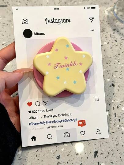 GIIPPA 1pc Yellow Five-Pointed Star Twinkle Letter Print MagSafe Magnetic Phone Stand, Foldable 360° Rotatable ABS Phone Grip Holder, Wireless Charging Compatible, Universal For IPhone 12-15/Android, Kawaii Pastel Aesthetic Phone Accessory For Girls & Gift