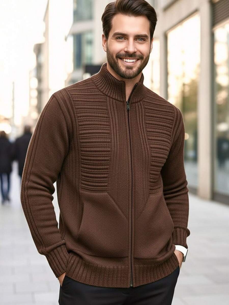 Suéter Masculino Blusa De Frio Casaco Com Bolso e Zíper Lã Tricot