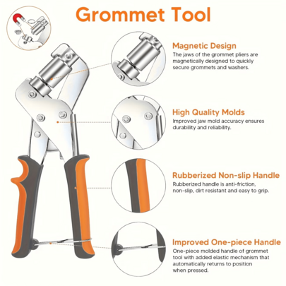1 Set DIY Eyelet Punching Kit, New Heavy Duty Punching Pliers, 3/8 Inch 10mm Eyelets, Suitable For Leather, Waterproof Fabric, Synthetic Leather Paper Heavy Duty Punching Pliers, With 20 Sets Of Eyelets Handmade Sewing Tools