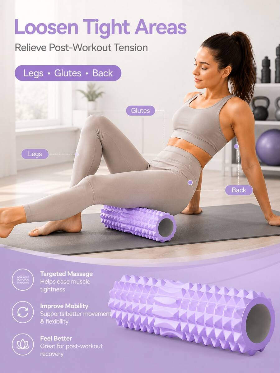 Foam Yoga Massage Roller: Promotes Muscle Relaxation And Enhances Flexibility | Textured Surface Design For Deep Tissue Massage | Suitable For Yoga, Pilates And Various Fitness Activities | Yoga Accessories & Supplies | Textured Roller - Multicolor - View 1
