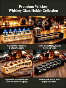 1pc 6-Slot Whiskey Glass Holder, Bamboo/Wood 4 Styles Optional, Straight/Curved 2 Styles, Party Bar Glass Storage Tray, Home White Spirit/Liquor Glass Display Rack, Desktop Storage Essential, Party Atmosphere Must-Have, Bar Commercial/Home Multi-Functional Cup Holder, Suitable For Whiskey/Tequila Lovers - Multicolor - View 2