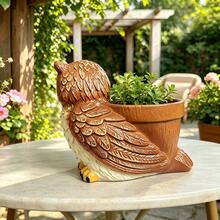 Rustic Textured Owl Statue Planter, Vintage Resin Flower Container For Indoor Desk Balcony Green Plant Decor, Unique Housewarming Gift - A3881 Owl - View 4