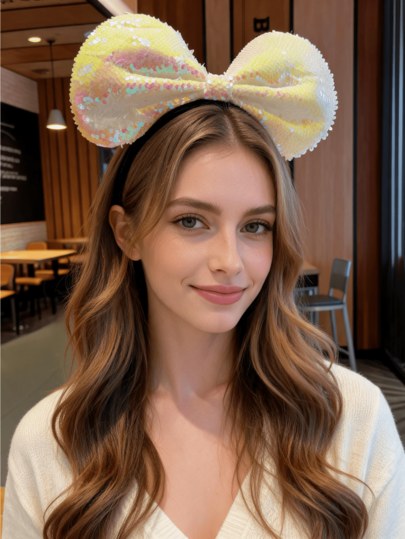 Miniso Disney Mickey & Minnie iriserande paljettprydd stor rosettdiadem 1 st, mjuk, bekväm och lätt, för kvinnor, nöjespark, cosplay, fest och present