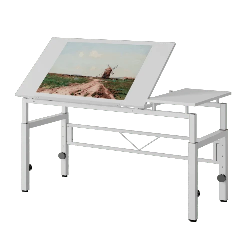 Adjustable Drawing Table, White Drawing Table With Tilting Tabletop And 4 Leveling Feet For Office, Study, Drawing Room, Classroom - White - View 7