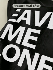 Herren Sommer Lässig weiches Rundhals Kurzarm-Shirt, kühnes schwarzes LEAVE ME ALONE Blockbuchstaben-Muster Grafik geeignet für den täglichen Gebrauch. - Schwarz - Übersicht 2