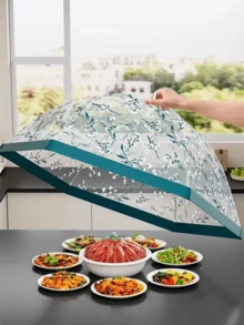 1 buah Jaring Penutup Makanan Lipat, Pelindung Makanan Motif Bunga Hijau, Tersedia dalam Ukuran 70x50/70x70/80cm, Mencegah Lalat dan Serangga Masuk Saat Barbecue & Makan Malam Keluarga - MultiWarna - View 2