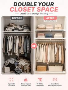 1/2PCS Ensemble d'organisateur de placard extensible, étagère à compartiments réglables, organisateur de garde-robe à grande capacité renforcé et robuste, installation sans perçage stable et antidérapante, étagère de rangement multifonctionnelle avec conception de barre de suspension convenant pour le rangement des vêtements, serviettes, pantalons, écharpes, sacs, organisateur de rangement pour chambre, placard, dortoir, solution de rangement extensible gain de place, fournitures pour la maison simples et élégantes - Multicolore - Voir 4