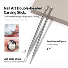 Juego de 3 piezas de herramientas de escultura para arte de uñas, varillas de tallado de acero inoxidable de doble extremo & bolígrafo de escultura de uñas de silicona para tallado de flores 3D, herramientas de manicura - Multicolor - Ver 2