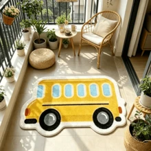 1pc Cartoon Yellow School Bus Shaped Doormat, Decorative Rug, Bedroom Decor, Floor Mat, Carpet, Home Decor, Living Room Rug, Small Living Room Rug, Bedroom Rug, Living Room Home Decor, Outdoor Rug, Washable Rug - Multicolor - View 5