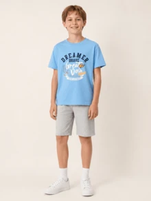 Balabala Conjunto de manga corta para niños primavera/verano 2026, camiseta de secado rápido y pantalones cortos, cómodo y suave, estilo casual - tinte azul - Ver 1