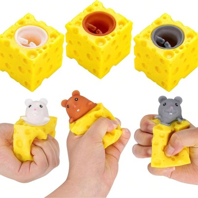 1pc Cheese Cup Squeezy Mouse Toy, Cute Simulated Pie Toy With Strong Elasticity, Hidden Mouse Design Sensory Toy, Effectively Relieve Stress And Anxiety, Ideal Cute Gift For Halloween, Christmas, Easter And Birthday Celebrations