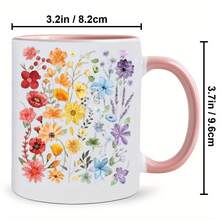 [Se envía en 24 horas desde México]Taza de café de cerámica con estampado floral y asa rosa - Diseño floral vibrante, aislante y reutilizable, perfecta para el té matutino o las pausas de café, regalo ideal para amantes de las flores, accesorios para cafeterías. - Imagen 1 pieza - Ver 3