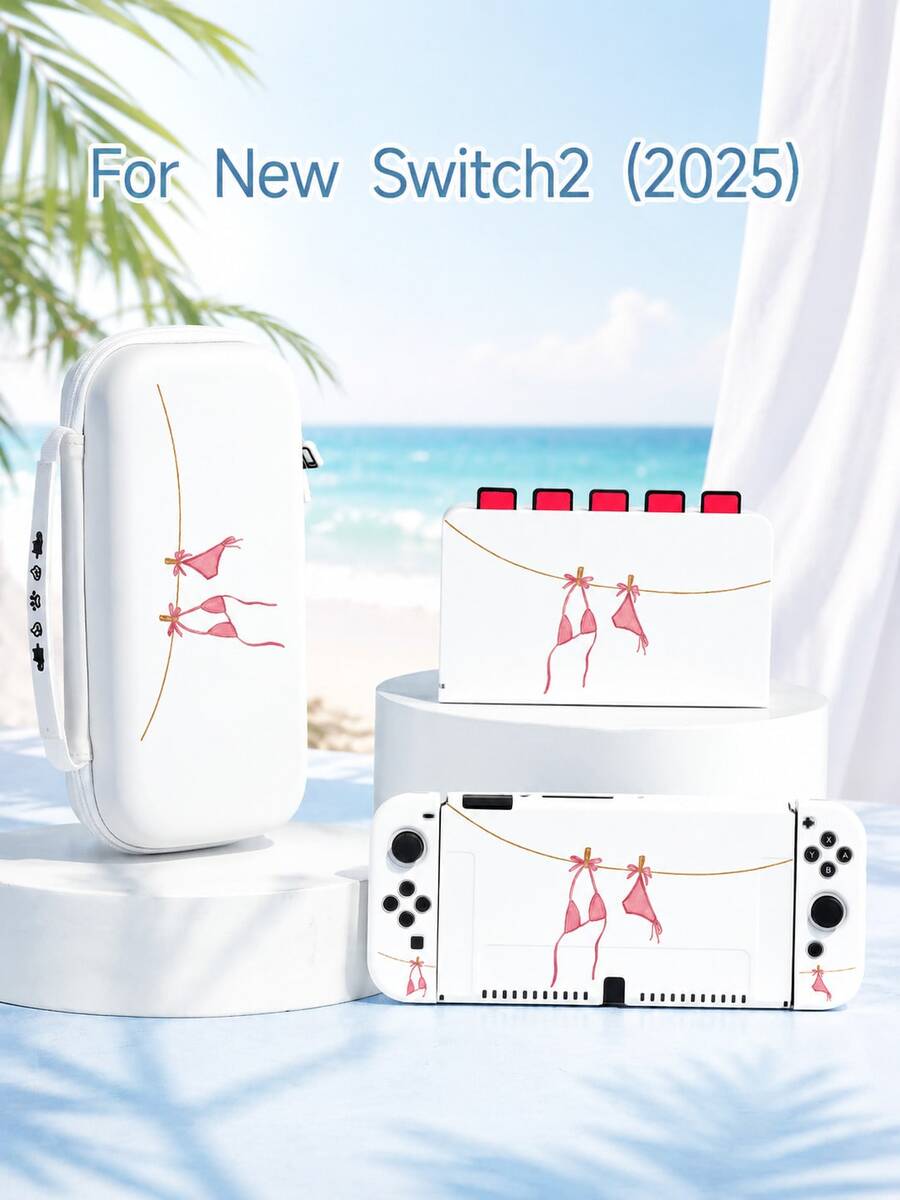 1個度假風比基尼印花圖案保護殼,相容於新Switch 2 (2025)、Switch NS/Switch OLED/Lite,適用於Switch 2遊戲主機配件,全套組,含收納袋、卡槽底座殼,Switch保護殼,給Switch玩家的浪漫禮物 - 彩色 - 查看 1