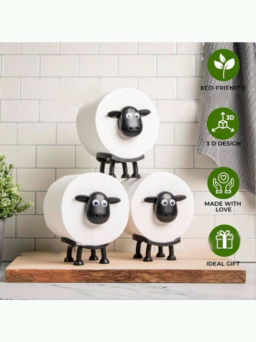 1/3 Pcs Cute Sheep Shaped No-Drill Toilet Paper Holder - Funny 3D Printed Black Sheep Toilet Paper Holder - Funny Tissue Storage Rack - Cute Bathroom Decor - Multicolor - View 1
