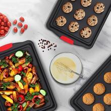 1/3 Sets Red Silicone Handle Rectangular Baking Tray, Non-Stick Kitchen Oven Baking Pan, Easy To Clean, Suitable For Baking Cookies, Cakes And Bread - Multicolor - View 6
