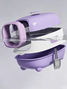 1pc Fully Enclosed Drawer-Style Litter Boxes Available In Multiple Colors, Featuring Leak-Proof Design, Deodorizing Function And Easy Disassembly For Cleaning; Top-Entry Cat Toilet Supplies. - one-size - View 7