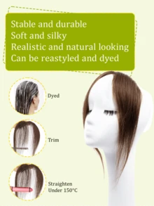 Curtain Bangs Invisi-Light Human Hair Face-Framing Lace Side Bangs Natural Straight Hair Fringe No Clip-In Hair Extensions Forehead Coverage Brown/Blonde Suitable For Daily Wear, Party Quick Hairstyle Change Seamless Breathable - Multicolor - View 5